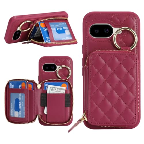 Étui portefeuille Pixel 9a rouge foncé anti-perte avec fente de support pour vidéo