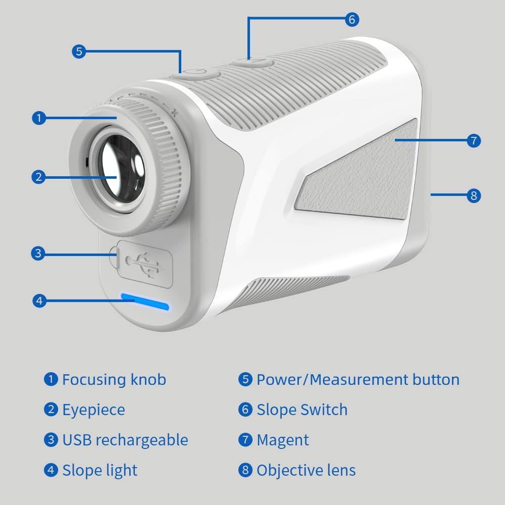 REVASRI Laser Golf Rangefinder 1000M 6X Ingrandimento Flag Lock Vibration, MIMI Golf Rangefinder con M/F/Y 3 unità | e banda magnetica per giocare a golf