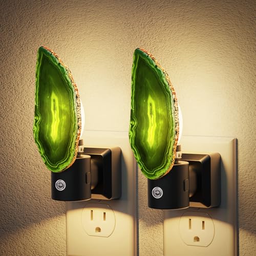 Image of JandCase Night Lights Plug into Wall, 2 Pack Agate Night Light | Dimmable Night Light Aesthetic Crystal, Dusk to Dawn Sensor,Healing Stone Agate Decorative Nightlight Home Living Room