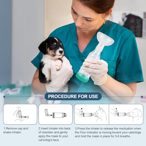 Image of Dog Handheld Inhaler Spacer with 2 Canine Masks Helps with Breathing & Delivering Medication Fits