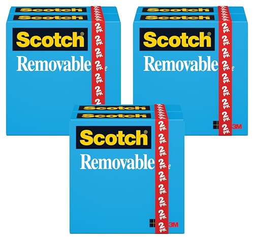 Scotch Removable Magic Tape Refill 3/4″ x 1296″ – 6 Rolls (811 Tape, Matte Invisible, Repositionable Adhesive) Temporary Posting Tape