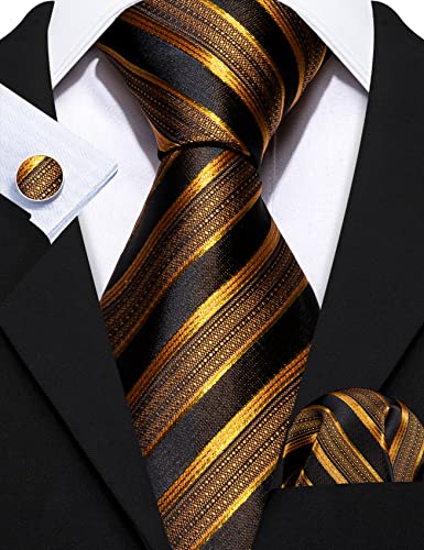 Image of Barry.Wang 6 PCS Men Ties Set Silk Business Fashion Woven Necktie Handkerchief Cufflinks Paisley Stripe Wedding Party