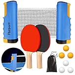 FBSPORT Table Tennis Set, Ping Pong Bats Set with 2 Paddles, 1 Retractable Net, 6 Balls, 1 Carrying Bag, for Trainer Adults Families Indoor Outdoor