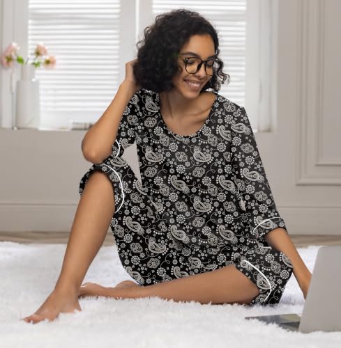 Image of PrinStory Womens Pajama Sets Capri Pjs Soft Lounge Sets XS-4XL