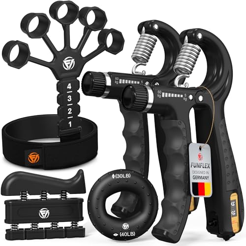 Allenatore Mano Dita, Set Forza Presa Regolabile 5 Pezzi, Trainer Avambraccio, Estensore Dita, Fascia Polso Neoprene, Grip Ring, Allenamento Mano e Avambraccio