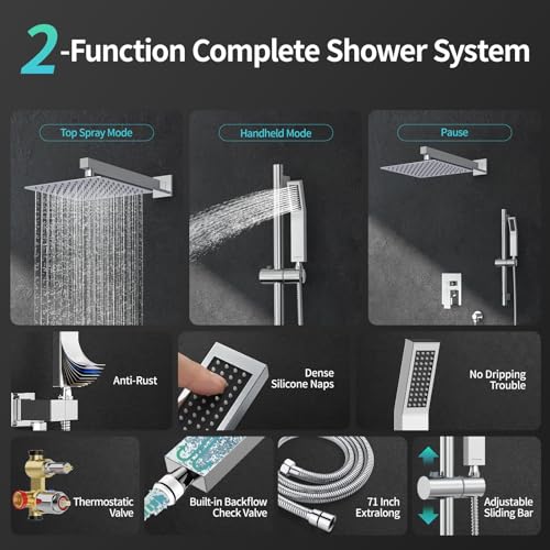 Image of SR SUN RISE 10 Inch Square Shower System with Slide Bar,Polished Chrome