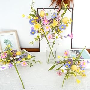 196 artificial easter floral picks and sprays decorations 4 stems fake silk daisy easter flowers with eggs faux floral arrangements for table centerpieces home celebration  urban country home decor