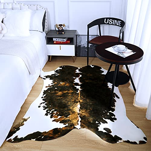 Amearea Faux Cowhide Rug, Premium Cow Print Rugs For Bedroom, Large Cow Hide Area Rug, Faux Fur Animal Hide Carpets For Livingroom, Kids Bedroom, Dining Western Decor Mat, Dark Brown 7X6.2 Feet #TOP2