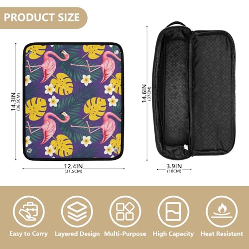 Estuche de Viaje 2-en-1 para Rizador con Almohadilla Resistente al Calor Doble Capa en Color Rosa Flamenco y Estampado Tropical miniatura 4