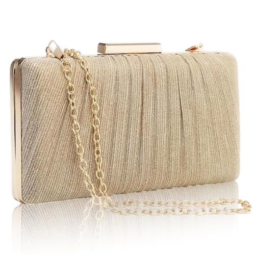 Gelory Clutch-Taschen für Damen: Kleine Abendtasche, Glitzer-Clutch, Geldbörse mit abnehmbarer Kette, für Hochzeit, Braut, Abschlussball, Cocktail-Party, Damen-Abendhandtasche, #001-Gold, Formell