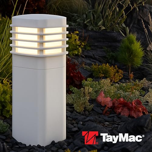 Image of TayMac White Pagoda Light Slide Cover PPPLW for ParkPost Outdoor Power Enclosure (Required), 600-Lumen 2700K Polycarbonate Post Cap Light for Garden Decor, Seamless Pagoda Lighting Accessory