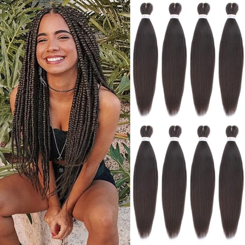 Xtrend 16 Inch EZ Braid 8 Packs Pre Stretched Braiding Hair Yaki Texture Braiding Hair for Crochet Hair Braids Hot Water Setting Synthetic Fiber Hair Extensions 4#