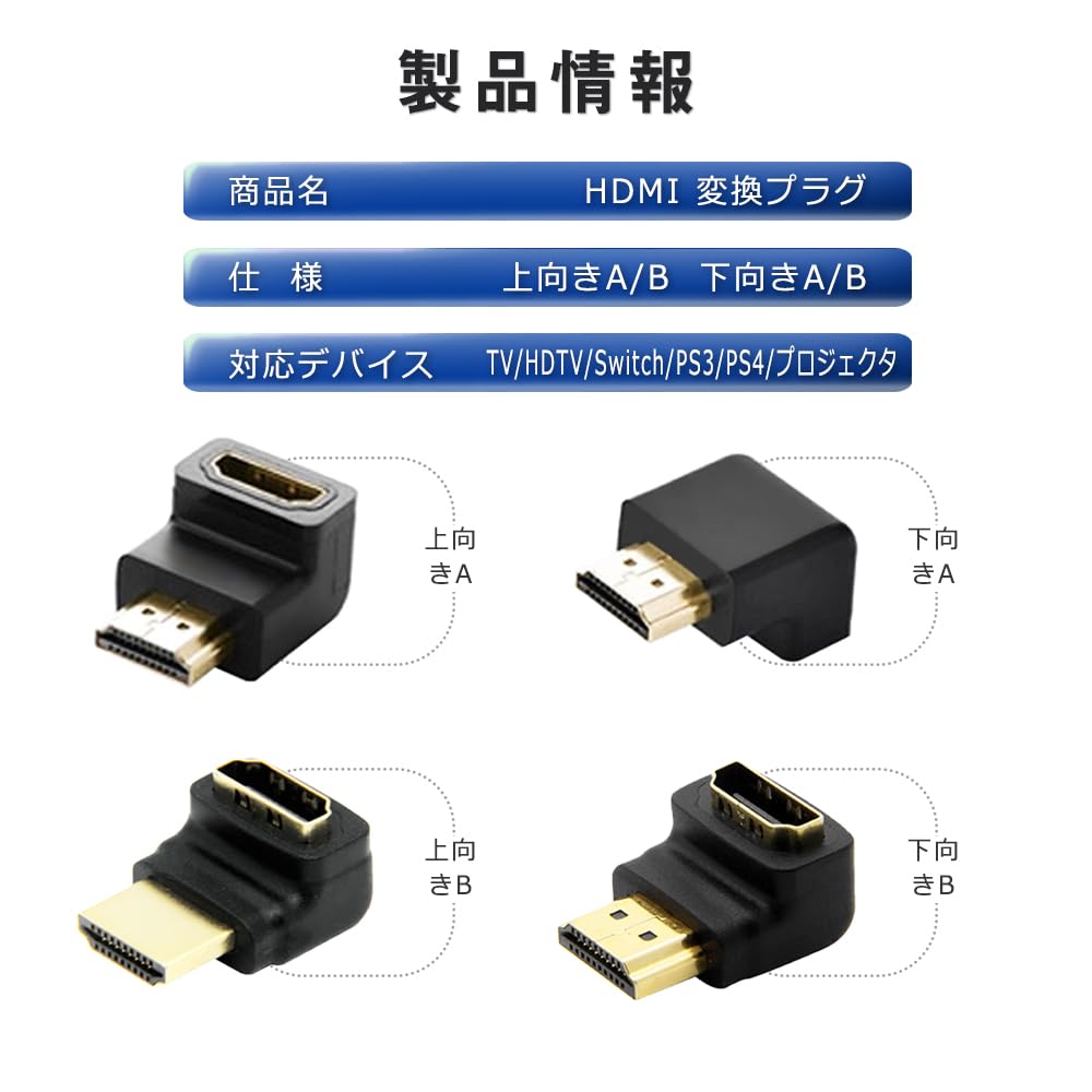 Amazon | HDMI 変換 アダプタ L字 コネクタ 90度+270度セット HDMI延長