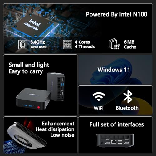 Image of Mini Server,Small Server,Mini PC,12th Gen Alder Lake N100(Up to 3.4GHz),16GB DDR4 512GB SSD,Support 4K Quad Displays,Wi-Fi,BT,HDMI,DP(Type-C),RJ45,USB3.2,Computer Servers for Home / Office /Business