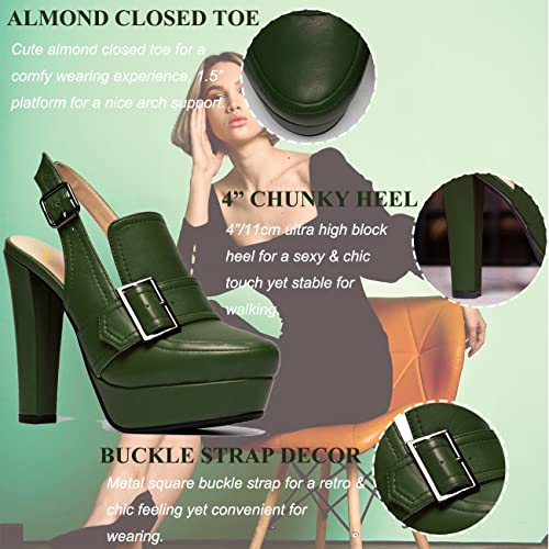 Image of SHODENSE Women Vintage Platform Chunky High Heels Pumps Shoes Round Closed Toe Platform Loafers Ankle Strap Block Heel Slingback Summer Sandals Backless Buckle Loafer Ladies Chic Sexy Party 4-11 M US