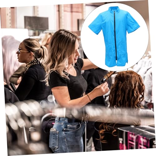 Uniforme de peluquería canina azul con cremallera delantal antiestático manga media 6