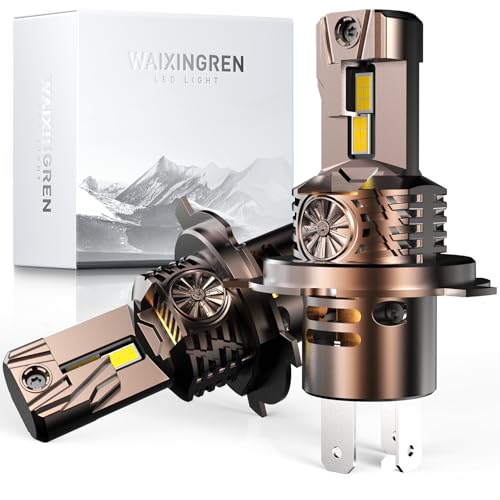 WAIXINGREN H4 Led Headlight Bulbs - 32000LM 6500K 600% Brighter 100W H4 Led Bulb with Fan 1:1 Size IP68 Waterproof Plug and Play Easy Installation Pack of 2 (H4/HB2/9003)