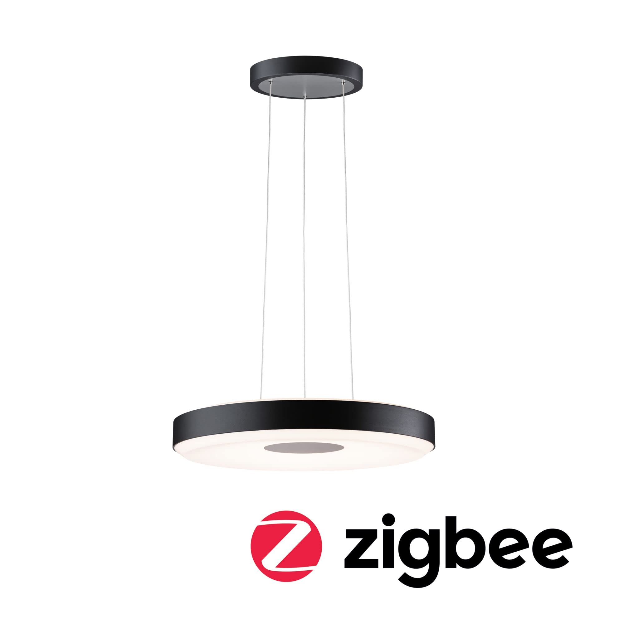 Paulmann 79779 LED Pendelleuchte Smart Home Zigbee Puric Pane 400mm 1.200lm / 700lm 11 / 7W höhenverstellbar dimmbar Schwarz, Grau Kunststoff, Metall 2700 K