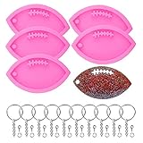 5PCS Football Rugby Mold Keychain Silicone Mould with 10PCS Key Rings Resin Clay Mold Handmade with Hole for Keychain Decor Fondant Candy Chocolate Boy Cake Desserts Decoration Crafts Tools