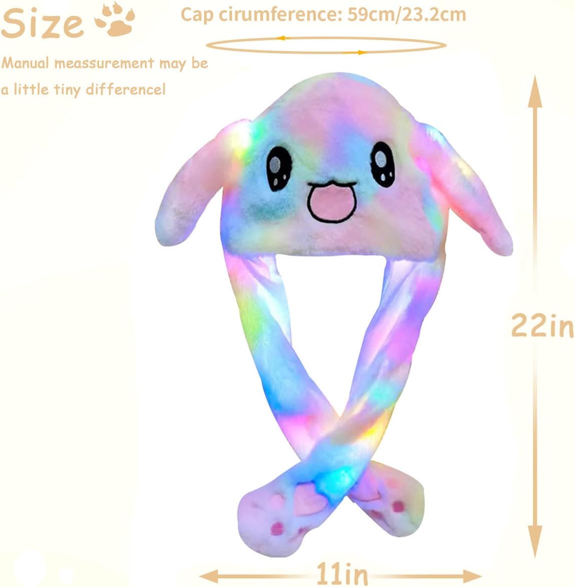 Funny Plush Rabbit Hat Ear Moving Jumping Hats, Cute LED Animal Beanie Cap for Women Girls Cosplay Party Holiday - Image 2