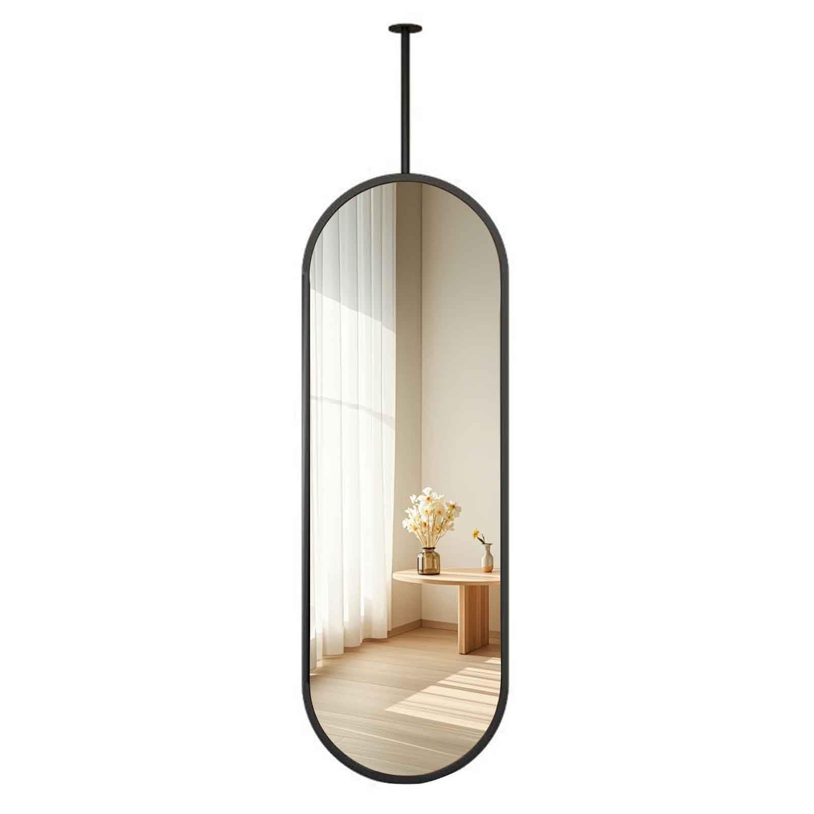 BKSXSOP Oval Mirror for Ceiling Mounted, Black Metal Framed Glass Mirrors, Large Bathroom HD Mirrors Home or Hotel(60cmx90cm)