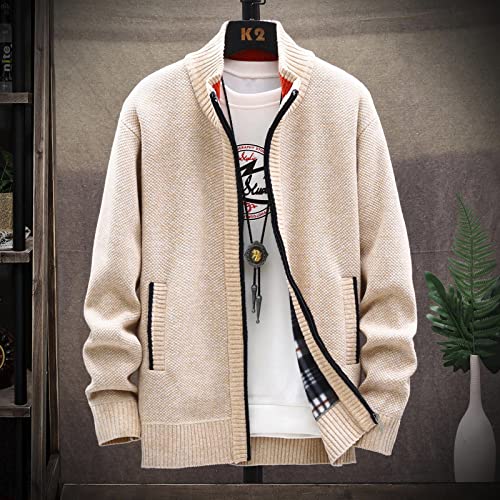 Mens Lightweight Sweaters Zip Up Stand Collar Cardigan Sweater Knitwear with Pockets Sweater Cardigan, XL-4XL2