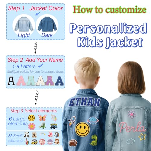 Personalized Denim Jacket with Name Custom Jean Jacket for Girls Boys 1-12 Years Old Jackets Christmas Birthday Gifts2