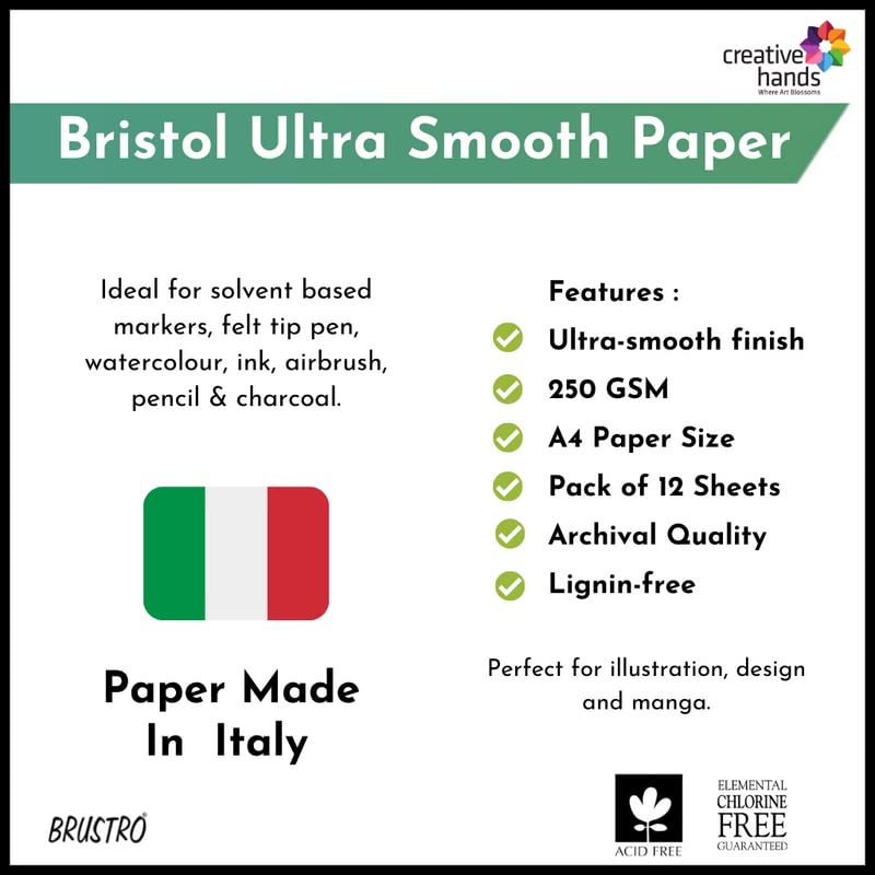 Image of Brustro Technical Pen Black (Set of 6) with Brustro Ultra Smooth Bristol 250 GSM A4 - (Pack of 12 Sheets)