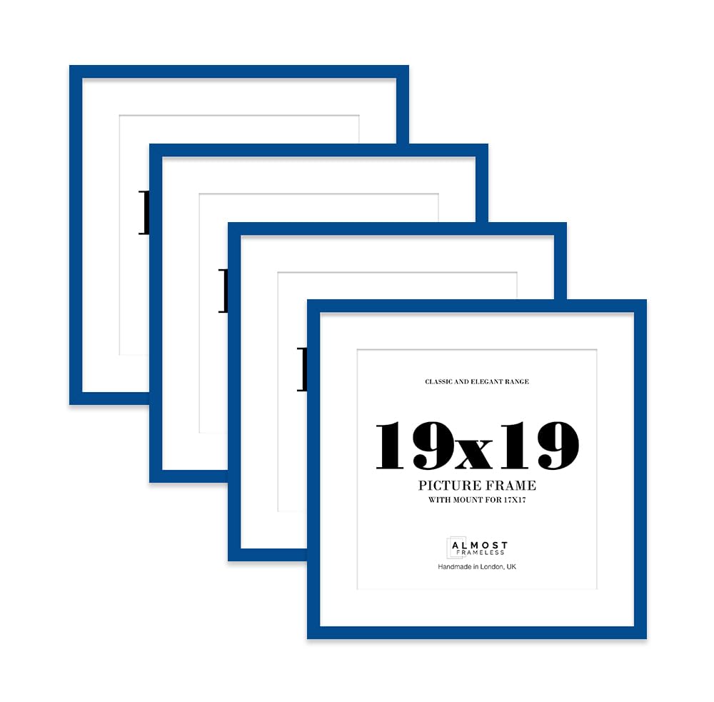 19x19 Blue Picture Frame with Mount for 17x17 Photos, Prints - Modern Square Wall Frame, Set of 4
