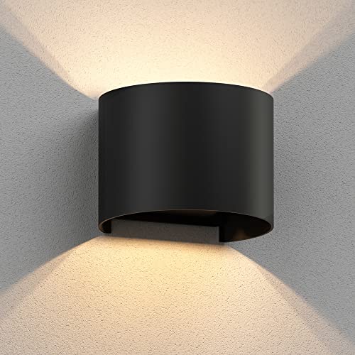 Applique murale IP65 RUNEL up/downlight design rond noir mat pour façade premium
