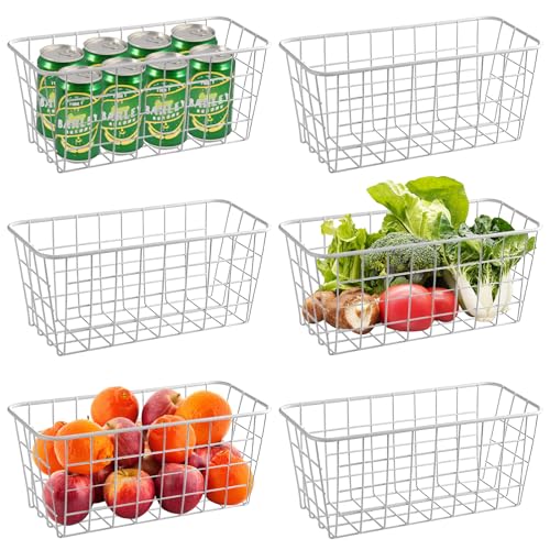 APACALI 6 cestas de alambre para accesorios de baño, cesta de metal blanca, cesta de metal para colgar, contenedor resistente cesta de metal para despensa, organizador, cestas de almacenamiento para
