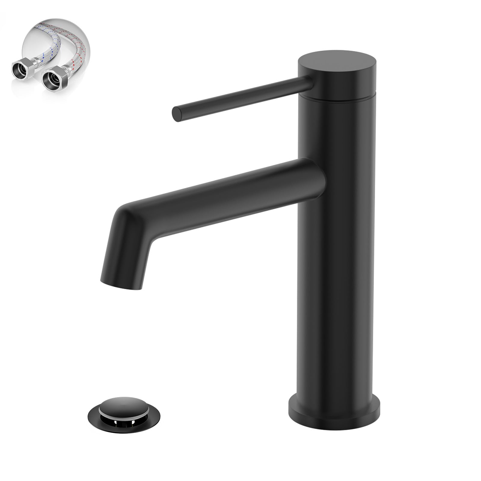 Phiestina Matte Black Bathroom Sink Faucet Single Hole Single Handle Modern RV Bathroom Faucet with Water Supply Line