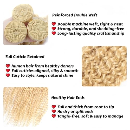 613 Blonde Jerry Curly Human Hair Bundles 16 18 20 Inch 3 Bundles Virgin Remy Human Hair Blonde Bundles Soft Silky Jerry Curly Weave Extensions for Black Women — view 2