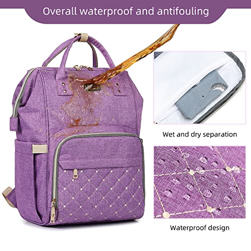 Image of GAIVP Diaper Bag Backpack, Diaper Bags for Baby Girls Boys, Baby Bags for Moms Dads, Nappy Changing Bag with Insulated Pockets,Multi-functional Waterproof Backpack with Stroller straps-Purple