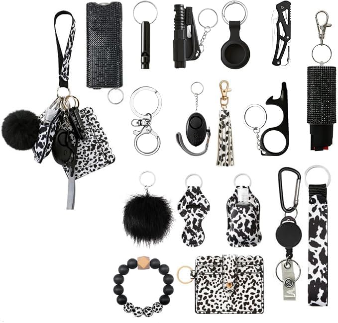 Wristlet Keychain Set with Wallet Card Holder, Bottle Opener, Car Keychain Accessories for Women (White)