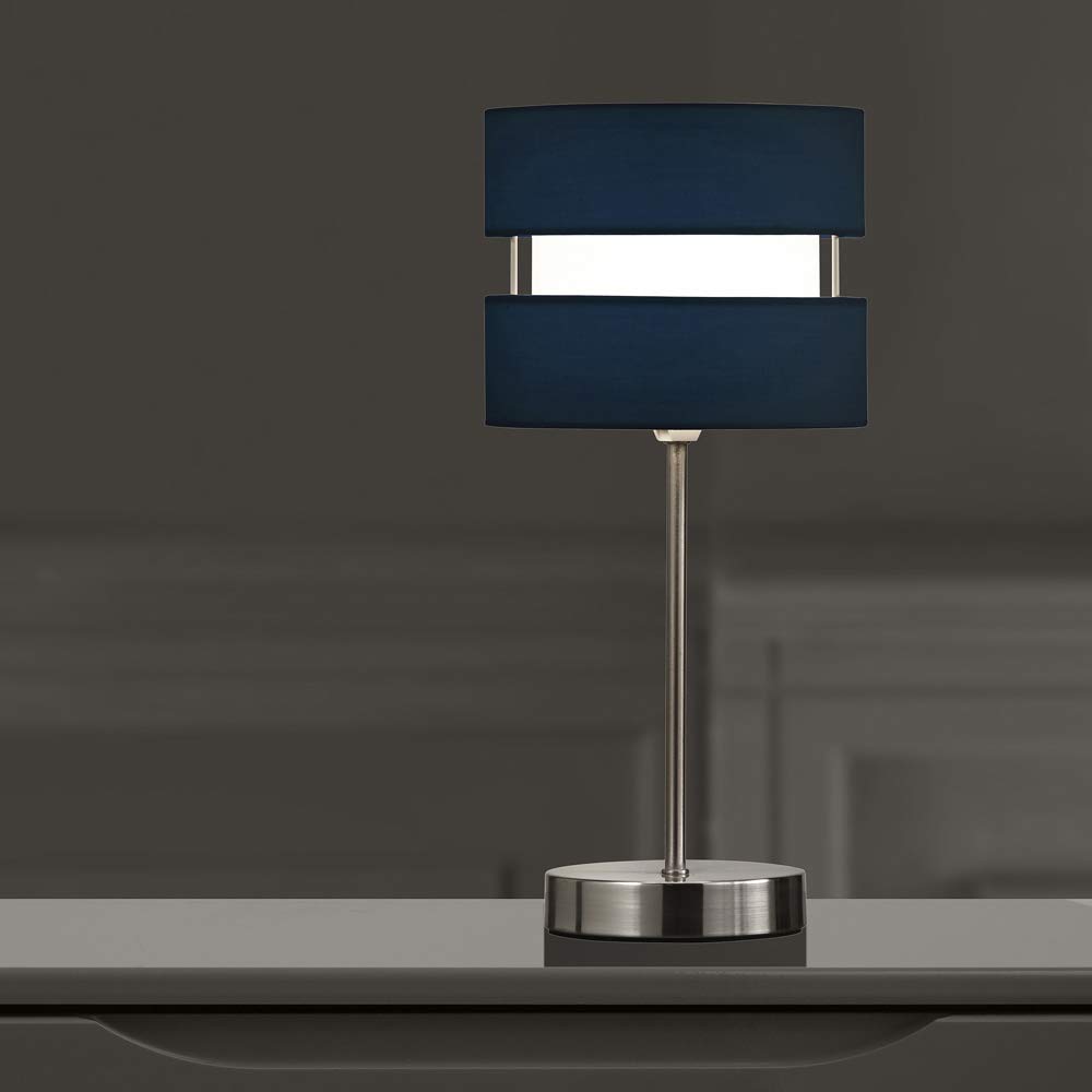 K Living Navy Chrome Table Lamp With Layer Fabric Shade Blue