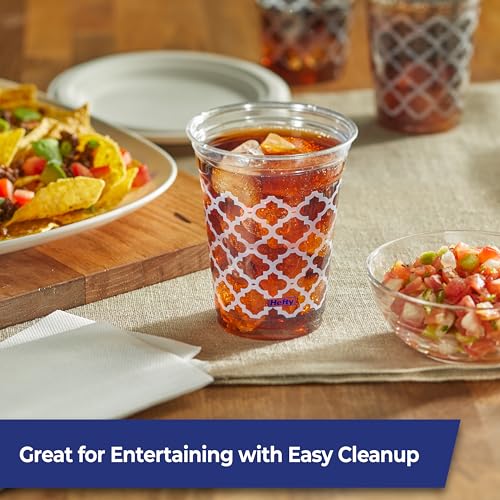 Image of Hefty Party Perfect Printed Clear Plastic Cups, 18 Ounce, 20 Count