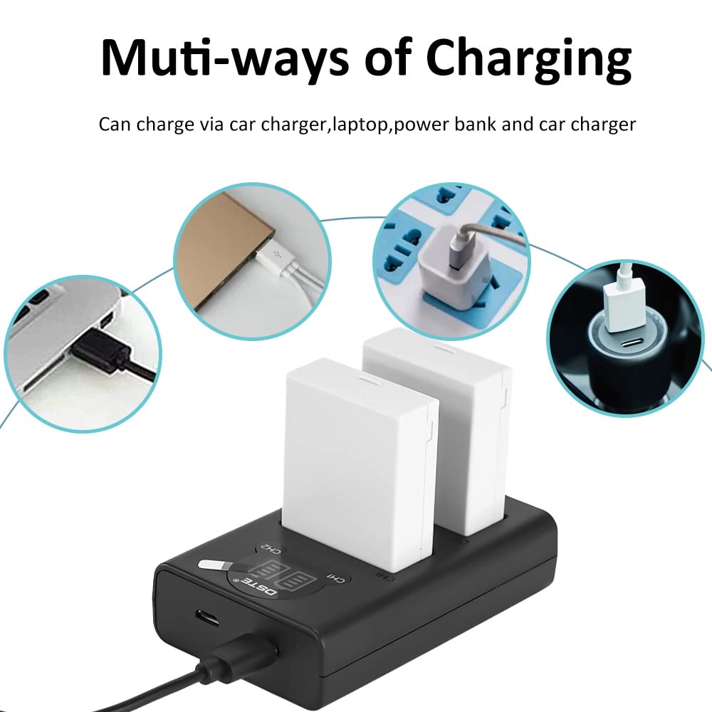 DSTE LP-E8 Batería Recargable (Paquete de 2) y Cargador USB Dual LED Inteligente compatibles con Canon EOS 550D 600D 650D 700D Kiss X4 X5 X6i X7i Rebel T2i T3i T4i T5i