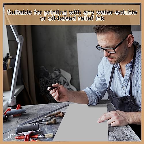 Image of Yeaqee 12 Pcs 8 x 10 Inch Linoleum Blocks for Printmaking Rubber Carving Block Soft Linocut Blocks Large Linoleum Sheet Lino Plates for Engraving Art Project Printmaking Artist Studio Supplies, Gray