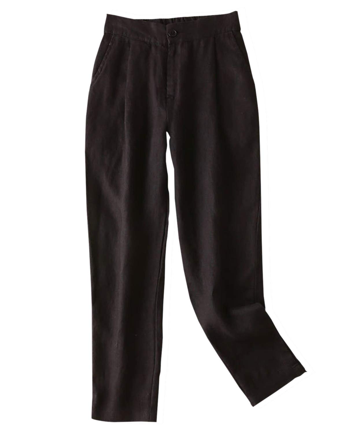 IXIMOWomen's 100% Linen Pants Front Pleated Ankle Length Tapered Dress Pants