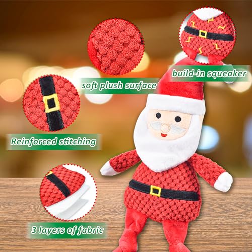 LECHONG Weihnachten Hundespielzeug, 4 Stück Quietsche Spielzeug für Hunde, Gefülltes Kauspielzeug für Zahnen, Bundle für Welpen, Kleine, Mittlere und Große Hunde