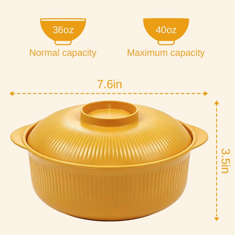 Image of Yellow 40oz Cereal Bowls with lid set of 4,Microwave Safe,Family&Camping