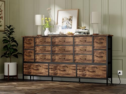image for Fixwal 63.3 Inch TV Stand for Bedroom, 16 Large Drawer Dresser, Long T