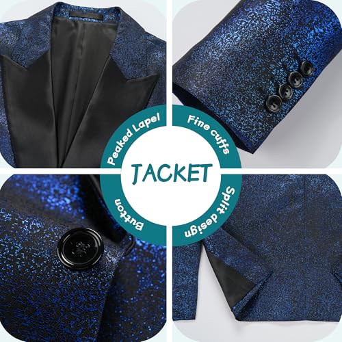 Men's 2 Piece Suit Slim Fit Shimmering Peak Lapel Suit One Button Party Wedding Tuxedo Suits Blazer Jacket Pants Set4