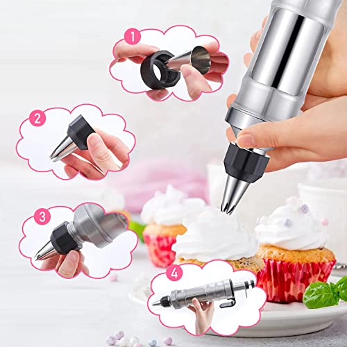 Ycwf Dessert Decorating Syringe Set,Stainless Steel Cake Decorating Tool With 19 Icing Nozzles,3 Cream Scrapers,3 Nozzle Brush And 1 Reusable Pastry Bags,Cupcake Frosting Filling Injector #TOP2