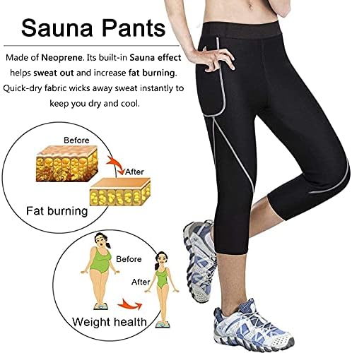Gotoly Women Neoprene Sauna Pants Slim Training High Waist Tight Legging Pocket Running Capris Sport Wear Workout Thermo Fat Burning Sweat Shaper