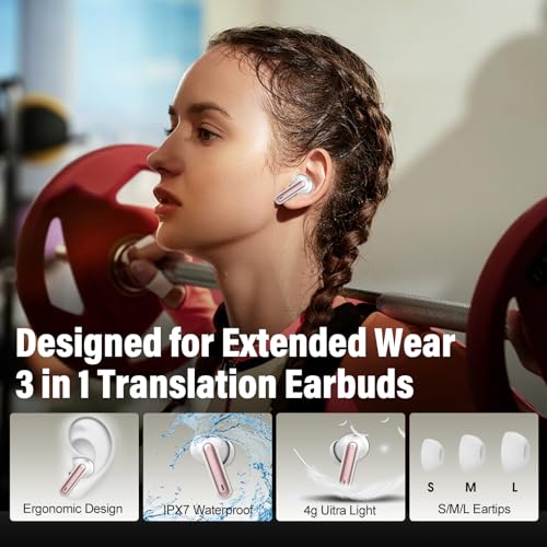Image of Ai Translation Earbuds Real Time 165 Languages Translator No Subscription | 6 Translation Modes Translator Headphones,42H Translator Earphones Audio and Video Calls, Rose Pink