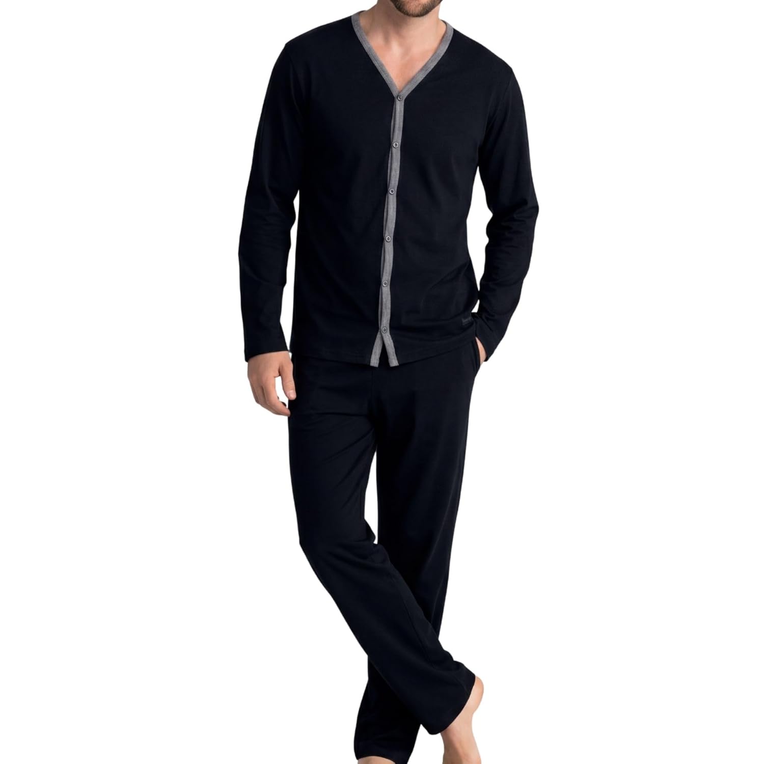 Conjunto Pijama Manga Longa com Botão Algodão Gola V Confortável Mash Masculino Adulto