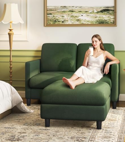 Image of Welzona Loveseat Sofa with Ottoman, 51 inch Small L Shaped Teddy Couch Sofa