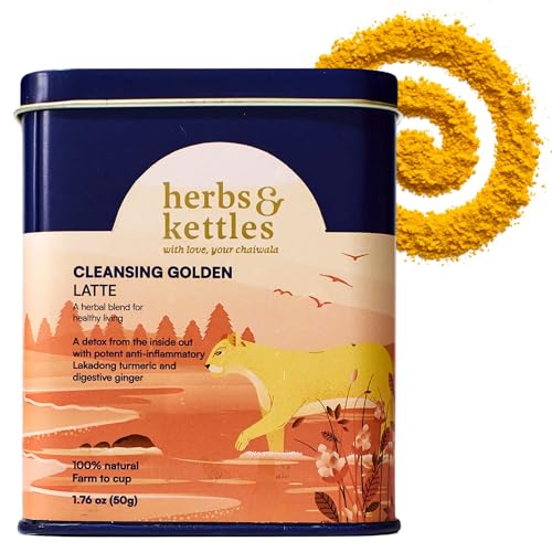 Image of Herbs & Kettles Cleansing Golden Latte | 1.76 oz Turmeric Golden Milk Blend for Detox, Gut Health & Daily Wellness | Rich Superfood Latte with Warming Spices | Nourishing Caffeine-Free Drink Mix | Delicious Hot or Iced